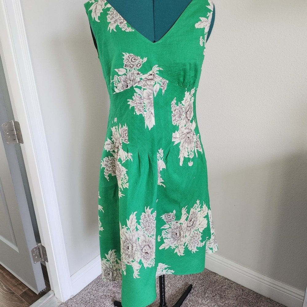 Studio I Dress Womens 10 Green Floral Vintage Fit Flare Sleeveless Y2K Cotton